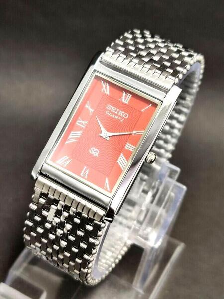 10: OH済★セイコー SEIKO 日本未発売★クォーツ★ヴィンテージ★メンズ 腕時計◆アンティーク シルバー オレンジ盤 ステンレス 送料無料
