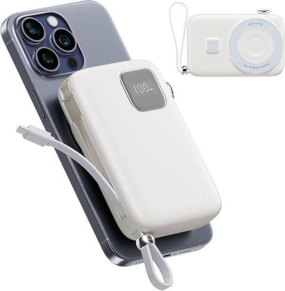 【MagSafe対応・ケーブル内蔵】モバイルバッテリー 軽量 小型 10000mAh 大容量 マグネット式 ワイヤレスモバイルバッテリー