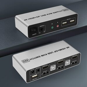2ポートHDMI + DisplayPort デュアルモニター kvmスイッチ 4K 2モニター 2コンピュータ