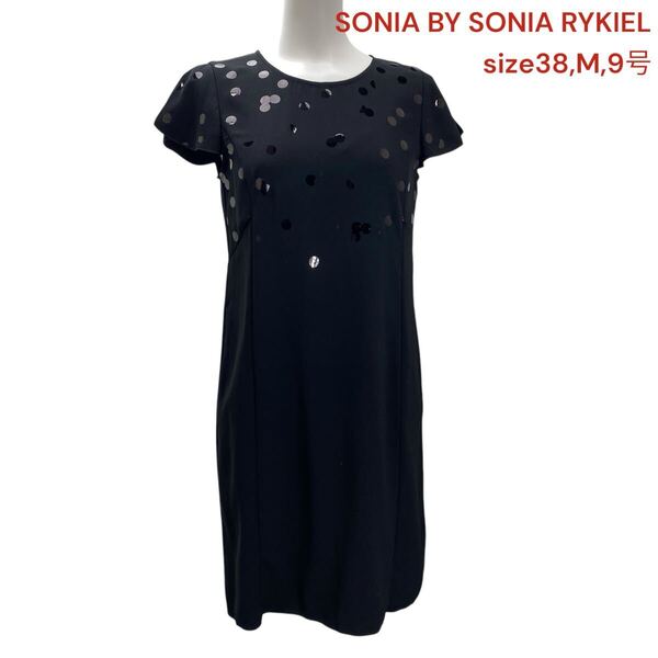 ソニア バイ ソニアリキエル レディース ワンピ 半袖 膝丈 黒 38,M,9号 SONIA BY SONIA RYKIEL ワンピース トップス 水玉 ブラック M5Q085