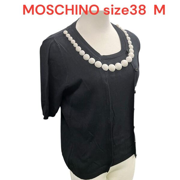 モスキーノMOSCHINO アンサンブル風 ネックレスデザイン カットソー 黒 size38 M M5Q170