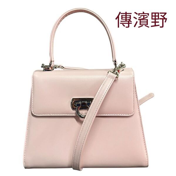 美品 傳濱野 濱野 HAMANO ハーフフォーマル2wayバッグmimi ピンク デンハマノ ハマノ M5Q207レザー ハンドバッグ ショルダーバッグ