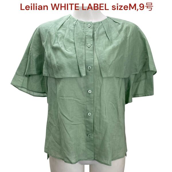 レリアン ホワイトレーベル レディース ブラウス 半袖 緑 ノーカラー M,9号 Leilian WHITE LABEL トップス シャツ グリーン シアー M5Q287