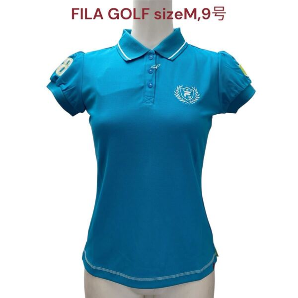 未使用 フィラゴルフ レディース ポロシャツ Tシャツ 半袖 M,9号 FILA GOLF トップス ゴルフウェア スポーツウェア ライトブルー M5Q309