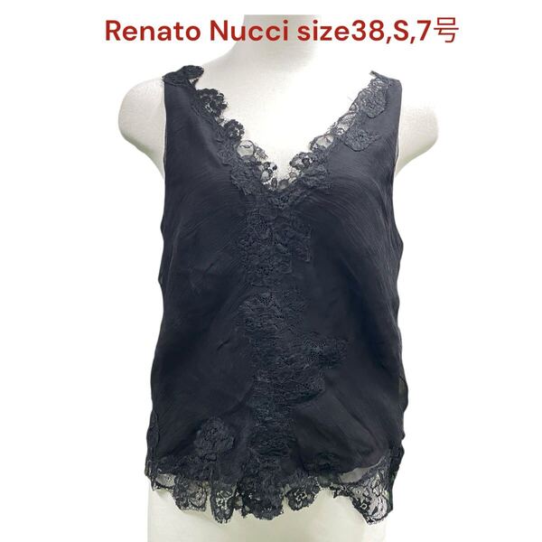 レナートヌッチ レディース タンクトップ レース シルク 黒 38,S,7号 Renato Nucci トップス ノースリーブ 袖なし ブラック 絹 M5Q331