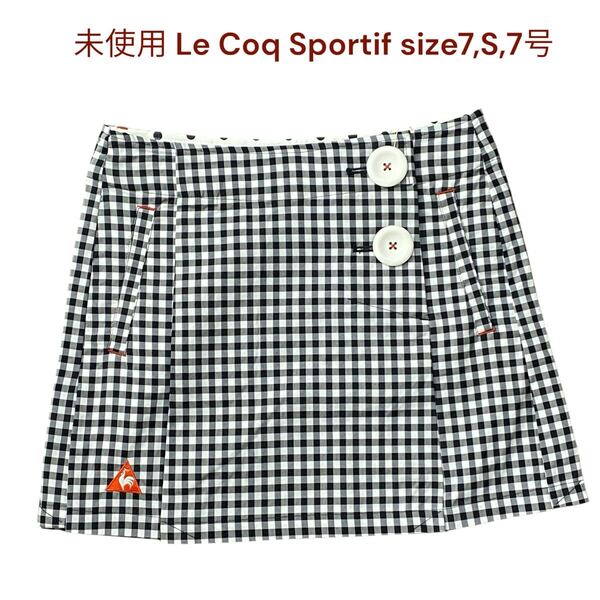 未使用 ルコックスポルティフ レディース ミニスカート 7,S,7号 Le Coq Sportif チェック柄 ゴルフウェア プリーツ コットン 綿 M5Q336