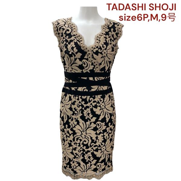 タダシ ショージ レディース ワンピース 膝丈 ノースリーブ 6P,M,9号 TADASHI SHOJI ワンピ トップス 袖なし レース 刺繍 タイト M5Q471
