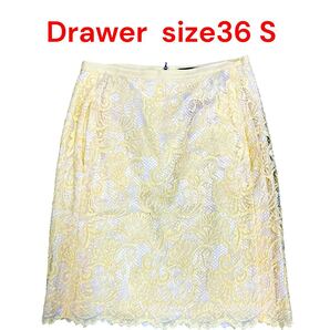 ドロワーDrawer レース シースルー スカート ライトイエロー【黄色】レディース size36 【S】M5Q517