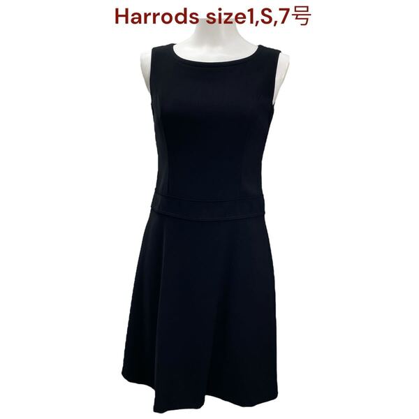 ハロッズ ワンピース ノースリーブ 膝丈 ブラック レディース 1,S,7号 Harrods トップス ワンピ ひざ丈 袖なし フレア Aライン 黒 M5Q600