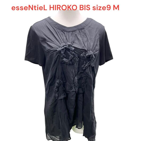 ヒロコビスesseNtieL HIROKO BIS フラワーモチーフ レディース シャツ ブラウス シアー 黒 size9 M M5Q678