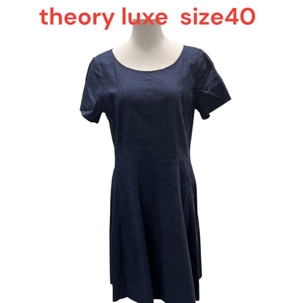 セオリーリュクスtheory luxe 紺 ネイビー 半袖 レディースワンピース size40 M5Q696