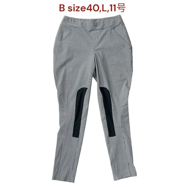 ベータ パンツ ボトムス スキニー 千鳥格子 白黒 レディース 40,L,11号 B カジュアルパンツ ウエストゴム仕様 モノトーン M5Q735