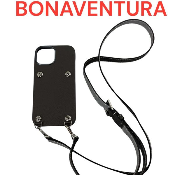 ボナベンチュラBONAVENTURA iPhone 13グレー 灰色 ストラップ ケース 美品M5Q910