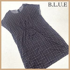 B.L.U.E ドット柄 ワンピース ネイビー 半袖 レディース ゆったり 花柄 半袖 ひざ丈