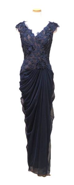TADASHI SHOJI タダシショージ NAVY & BEIGE ロングフォーマルドレス 「2 」/ 9号程度