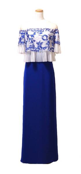 TADASHI SHOJI タダシショージ IVORY & BLUE ロングフォーマルドレス 「6 」/ 11号程度