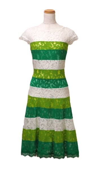TADASHI SHOJI タダシショージ GREEN & WHITE ワンピース 「2 」/ 9号程度