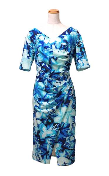 TADASHI SHOJI タダシショージ BLUE & WHITE ワンピース 「L 」/ 13号程度