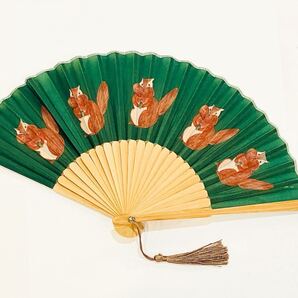 【新品未使用】UNICOM ユニコン 扇子 松尾ミユキ リス りす どんぐり グリーン 緑 タッセル 暑さ対策 和装 せんす 扇 夏小物 浴衣 お祭り
