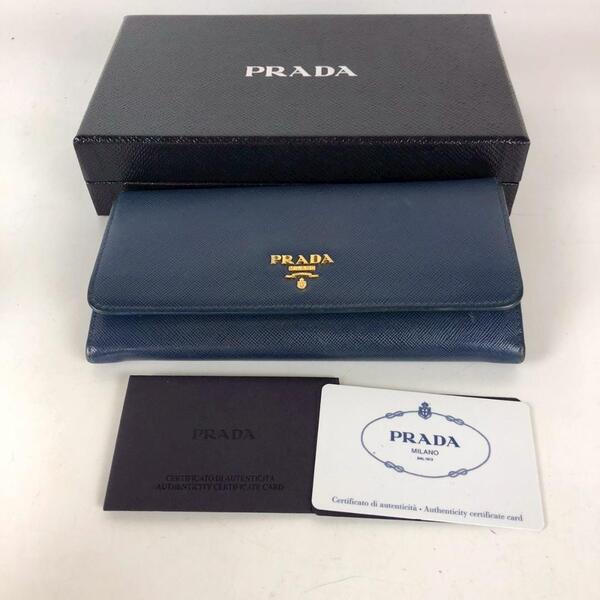 PRADA プラダ サフィアーノ 二つ折り長財布 ブルー レディース ブランド 財布 カードケース カード入れ お札入れ 小銭入れ コインケース