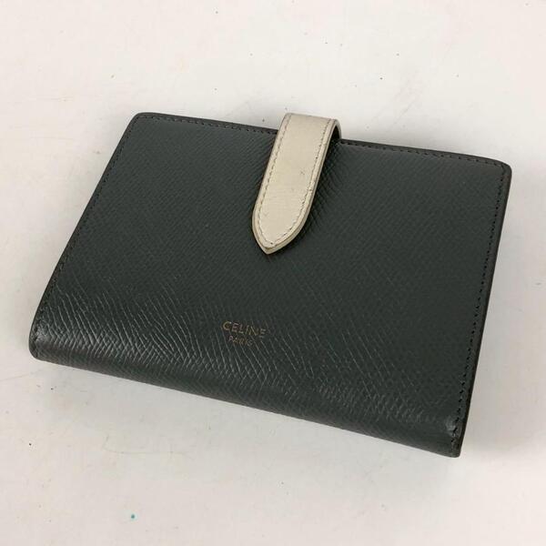CELINE セリーヌ ラージ ストラップウォレット 長財布 グレー レディース 財布 カードケース カード入れ お札入れ 小銭入れ コインケース