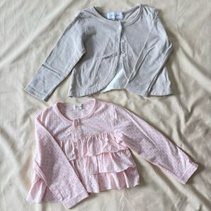 2点セット カーディガン 90 ウィルメリー キッズズー 長袖 サマーカーディガン 女の子 ボレロ ベージュ ピンク 春夏 薄手 まとめ売り