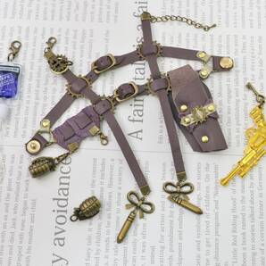 千葉DOLL工房 1/4ドール MDD L胸 血液バック 注射器 レザー エッチベルト 胸部ベルト 本革製 手榴弾 紫系 金 銃 スチームパンク