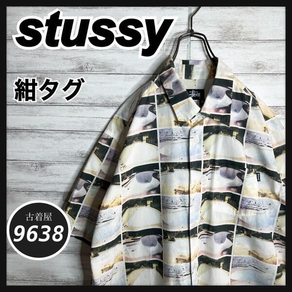 【入手困難!!】ステューシー 総柄 紺タグ 半袖シャツ 重ね着 VINTAGE