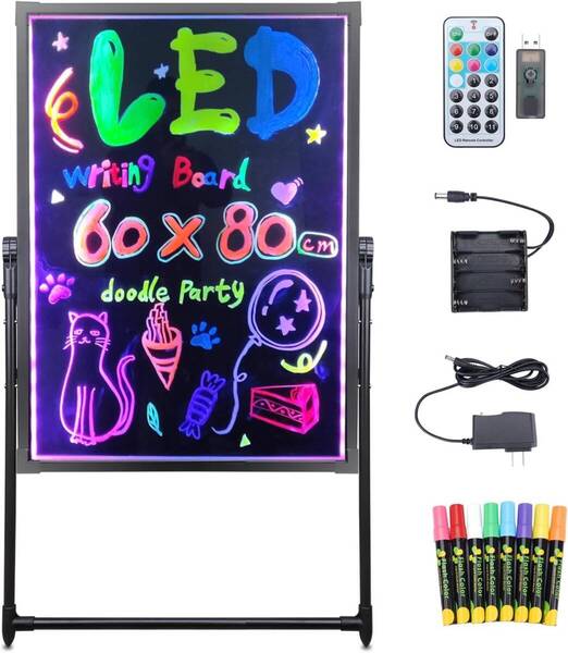 led 看板 電光掲示板 手書き看板 立て看板 壁掛け式用 店頭看板 メニューブラックボード 8色マーカー 60x80cm