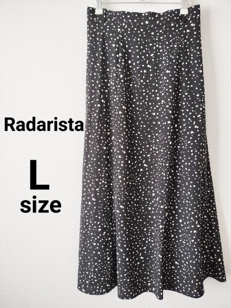★美品★Radarista スカート ダルメシアン柄 アニマル柄 ヒョウ柄 レオパード柄 フレアスカート ロング丈 ブラック 黒 Lサイズ