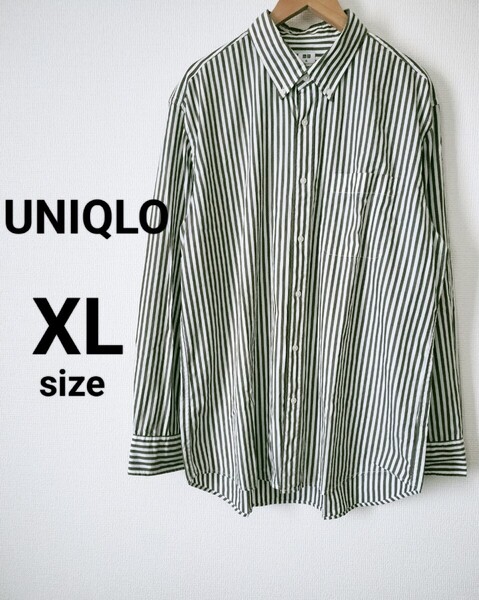 送料無料 ユニクロ XL ストライプ シャツ 長袖シャツ メンズシャツ ストライプシャツ 長袖 UNIQLO 白 グレー カーキ ホワイト 大きいサイズ