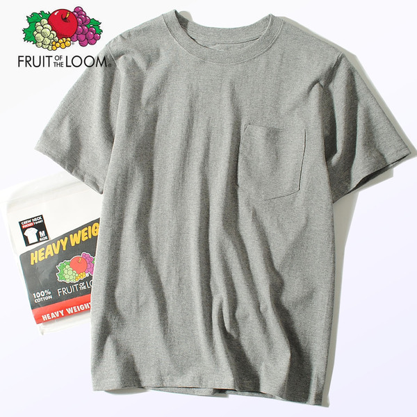 Fruit Of The Loom 7ozポケット Tシャツ グレーXL フルーツオブザルーム ブランド 半袖 ワンポイント USAコットン