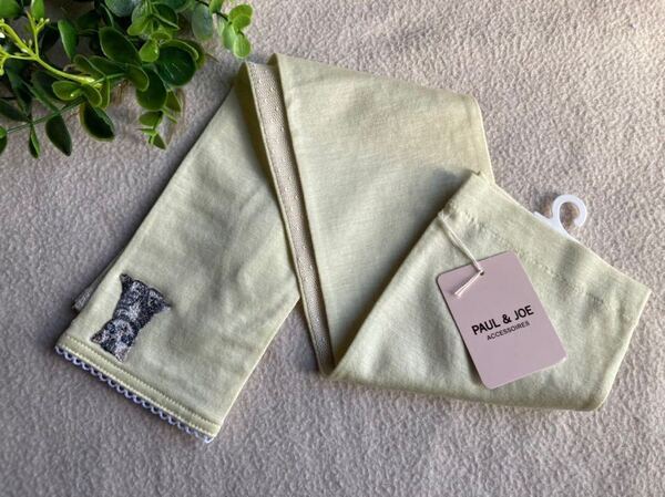★新品★ PAUL&JOE ポール&ジョー 日焼け防止 UV手袋 指先が出るタイプ ロング レディース 猫 ヌネット 薄いイエロー