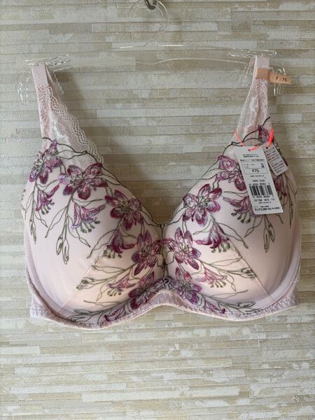 「F75」トリンプ 夢みるブラ DeepV 全面花柄 ブラジャー