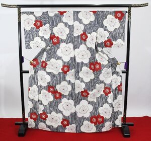 Юката, женское кимоно, фестиваль, вечерняя прохлада, летний фестиваль, слива, полоски, ретро, фестиваль фейерверков, длина 68 см, расстояние от рукава до 162 см ★Кимоно u-344, магазин кимоно Sakuraba