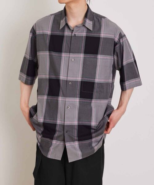 美品 ADAM ET ROP ビッグシルエット チェックシャツ M 半袖 綿100% Big Silhouette Check Shirt M Short Sleeve 100% Cotton