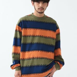 BEAMS ジャガードボーダー柄 クルーネック 長袖カットソー Lサイズ BEAMS Jacquard Border Pattern Crewneck Long Sleeve Tee Size L