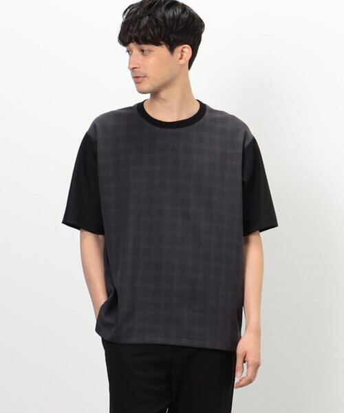 コムサコミューン チェック切替Tシャツ Mサイズ ブラック系 COMME CA COMMUNE Check Panel T-Shirt Black M 半袖Tシャツ