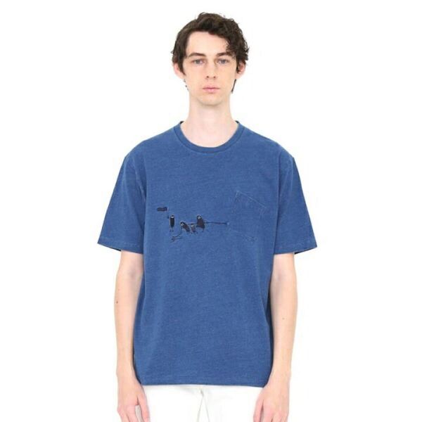 graniph ビューティフルシャドー 刺繍 Tシャツ L インディゴ 綱引き Beautiful Shadow Indigo Embroidery Tee L Tug of War Design 半袖