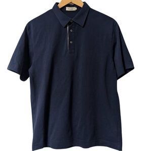 クレストブリッジ ポロシャツ 紺 L チェック前立て ロゴ刺繍入り Crestbridge Polo Shirt Navy L Check Placket Embroidered Logo 半袖