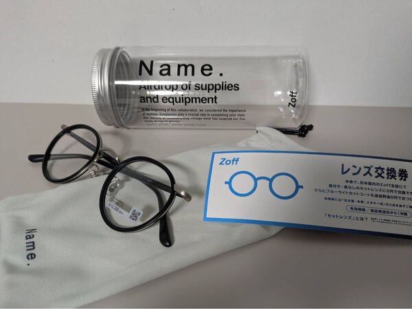 新品 Zoff×Name.コラボ丸メガネ 黒縁シルバー フレーム レンズ交換券付 Zoff×Name. Round Glasses Black Silver Frame w/ Lens Coupon