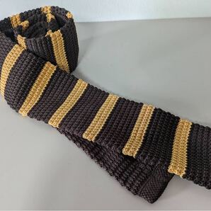 SHIPS any ニットタイ 茶×イエロー ボーダー 洗える ポリエステル Knit Tie Brown Yellow Border Washable Polyester Excellent ネクタイ