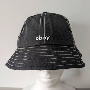 OBEY バケットハット ブラック ステッチナイロン帽子 刺繍ロゴ入り OBEY Bucket Hat Black Nylon Stitch Logo Embroidery