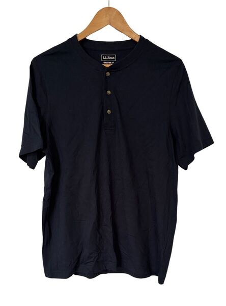 L.L.Bean ヘンリーネックTシャツ 黒 Lサイズ コットン100% ベトナム製 L.L.Bean Henley T-Shirt Black L Cotton 100% Vietnam 半袖