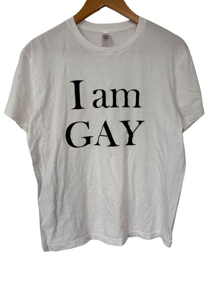 I am GAY ロゴTシャツ Mサイズ 白 白T プリントT ユニセックス I am GAY Logo T-shirt M White Bold Print LGBTQ+ Unisex Tee 半袖