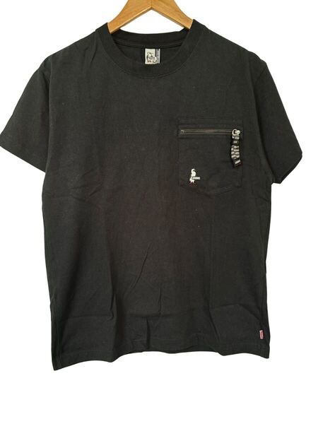CHUMS チャムス ジップポケット付き刺繍ロゴTシャツ 黒 Mサイズ CH01-1904 Embroidered Logo T-Shirt Zip Pocket Black Size M 半袖