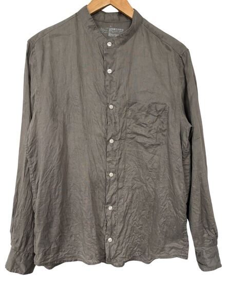 無印良品 リネン100% バンドカラー長袖シャツ カーキ系 LサイMUJI 100% Linen Band Collar Long Sleeve Shirt Khaki L