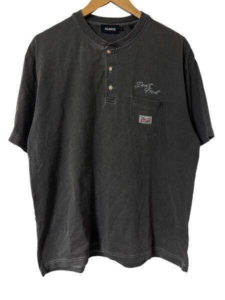 XLARGE ヘンリーネックTシャツ L ガーメント加工 黒系 ワイドシルエット Henley Neck Tee L Garment Dyed Black Wide Fit 半袖