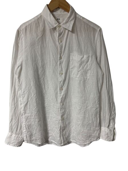 ユニクロ リネンシャツ Mサイズ 長袖 麻100% ホワイト 中国製 UNIQLO Linen Shirt M Long Sleeve 100% Flax White Made in China