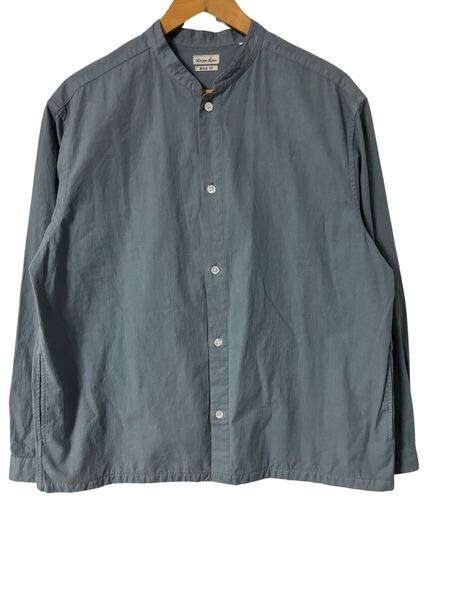 Steven Alan スタンドカラーシャツ L 青系 BOLD FIT コットンリネン混 Stand Collar Shirt L Blue BOLD FIT Cotton Linen 長袖シャツ